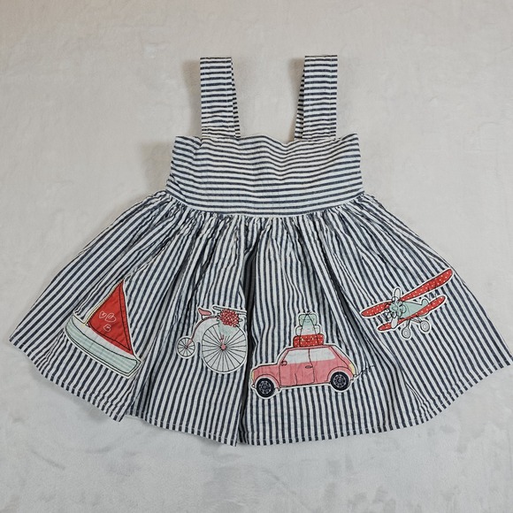 Savannah Other - Savannah Sundress Seersucker 12 Month Transportation‎ Appliqué Adjustable Straps